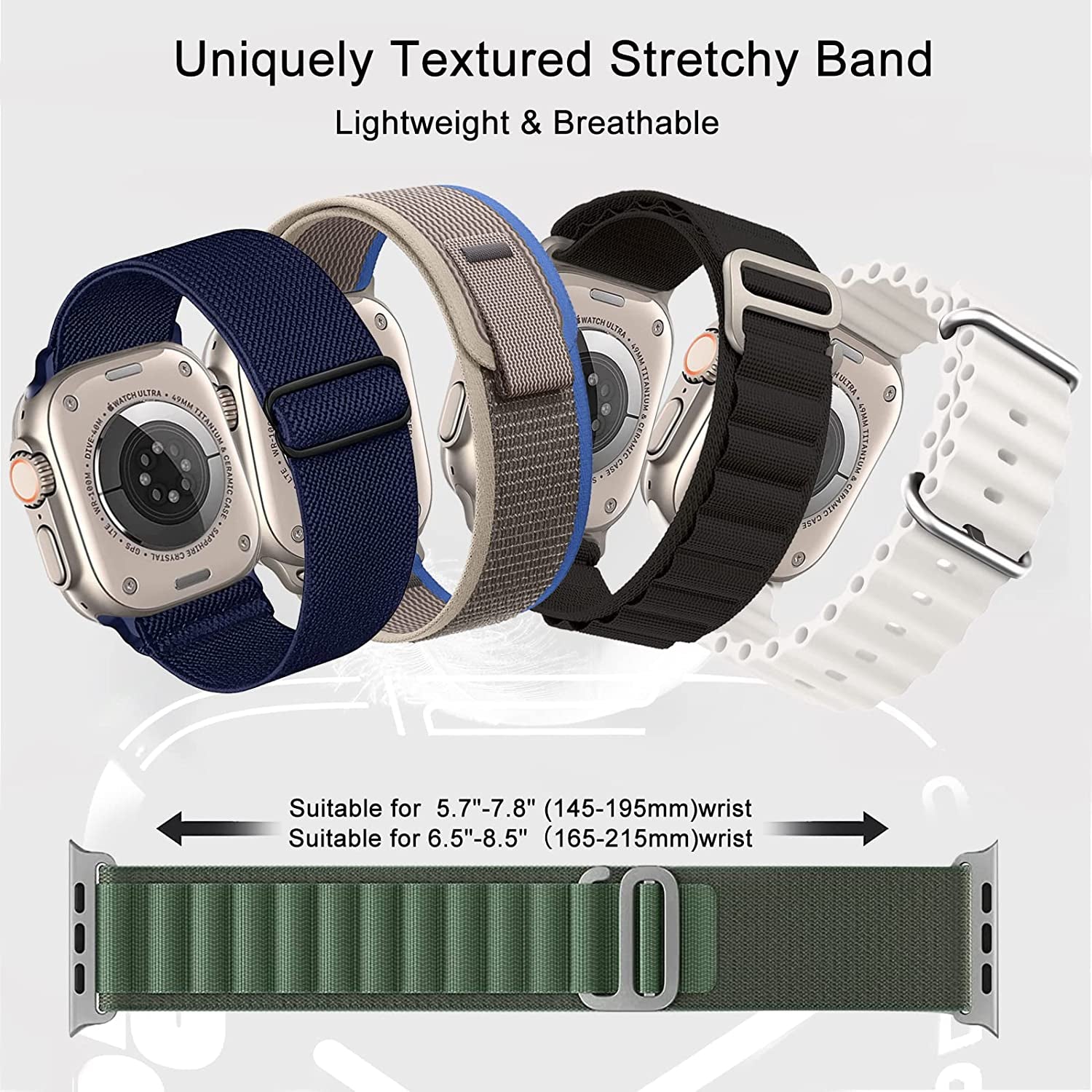 Omee Stretchy Solo Loop Compatible with Apple Watch Band 38Mm 40Mm 41Mm 42Mm 44Mm 45Mm 49Mm, Breathable Trail Loop+Alpine Loop+Ocean Band for Iwatch Serie 8 Ultra 7 6 SE 5 4 3 2 1, 8 Pack  omee   