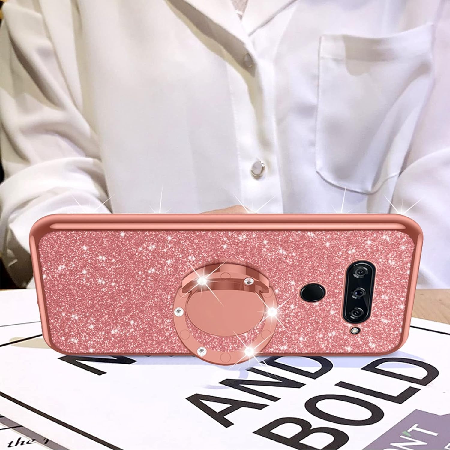 Nancheng for LG V40 Thinq Case (2018), Case for LG V40 Women Glitter Cute Luxury Soft TPU Silicone Clear Cover with Stand Bumper Shockproof Full Body Protection Phone Case - Rose Gold  nancheng   