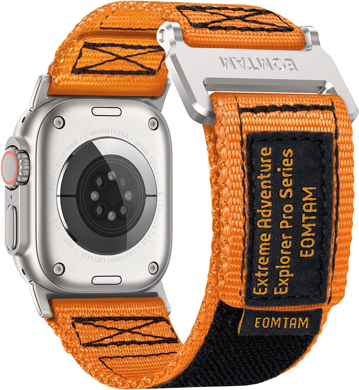 EOMTAM Width 30MM Men Soft Nylon Strap for Apple Watch Band Ultra 49Mm 45Mm 44Mm 42Mm 41Mm 40Mm 38Mm, Rugged Sport Woven Adjustable Wristband for Iwatch Series 8 SE 7 6 5 4 3  EOMTAM Orange 42/44/45/49MM 