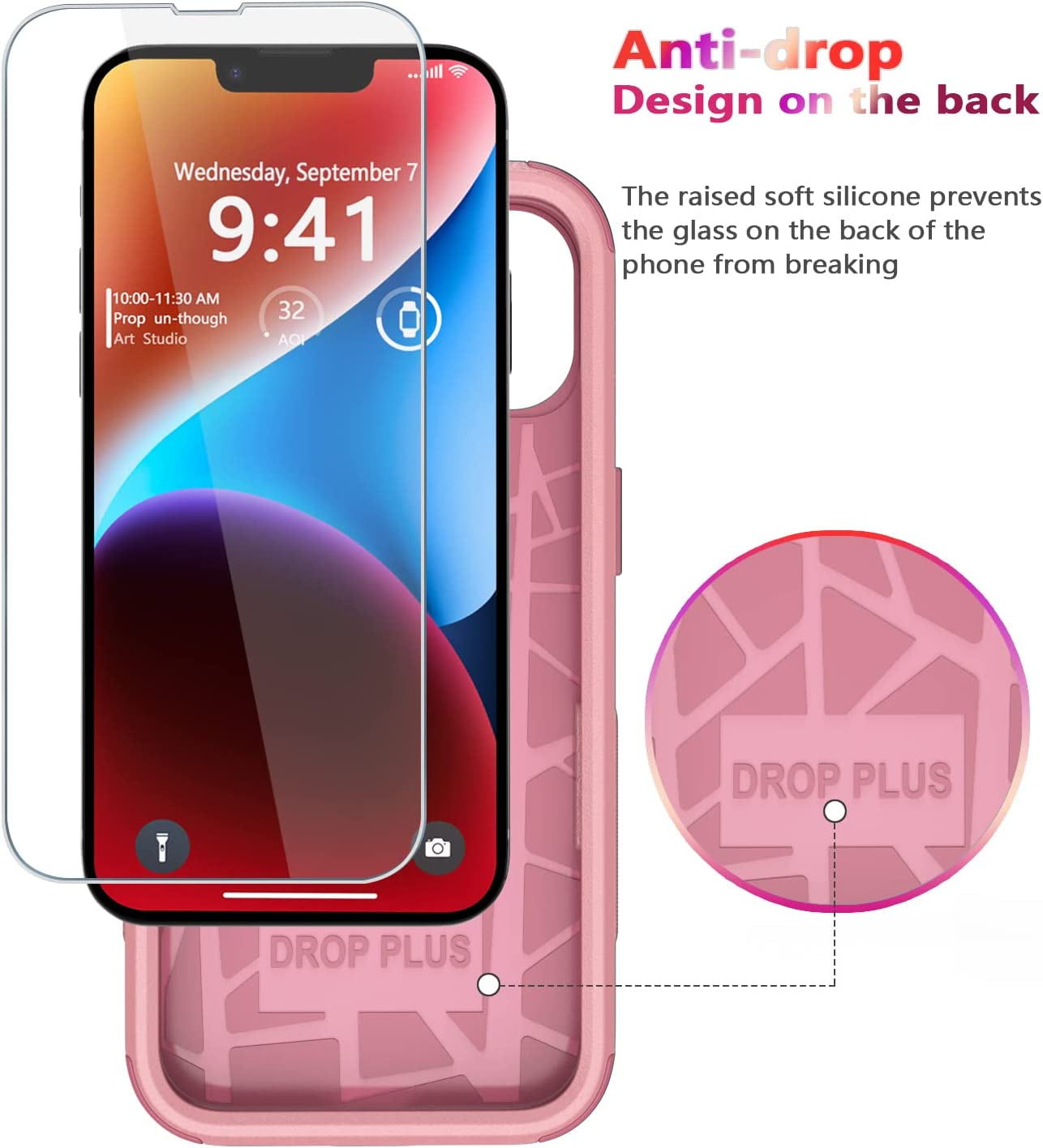 Diverbox for Iphone 14 Case [Shockproof] [Dropproof] [Tempered Glass Screen + Camera Lens Protector],Heavy Duty Protection Phone Case Cover for Apple Iphone 14 (Pink)  Diverbox   