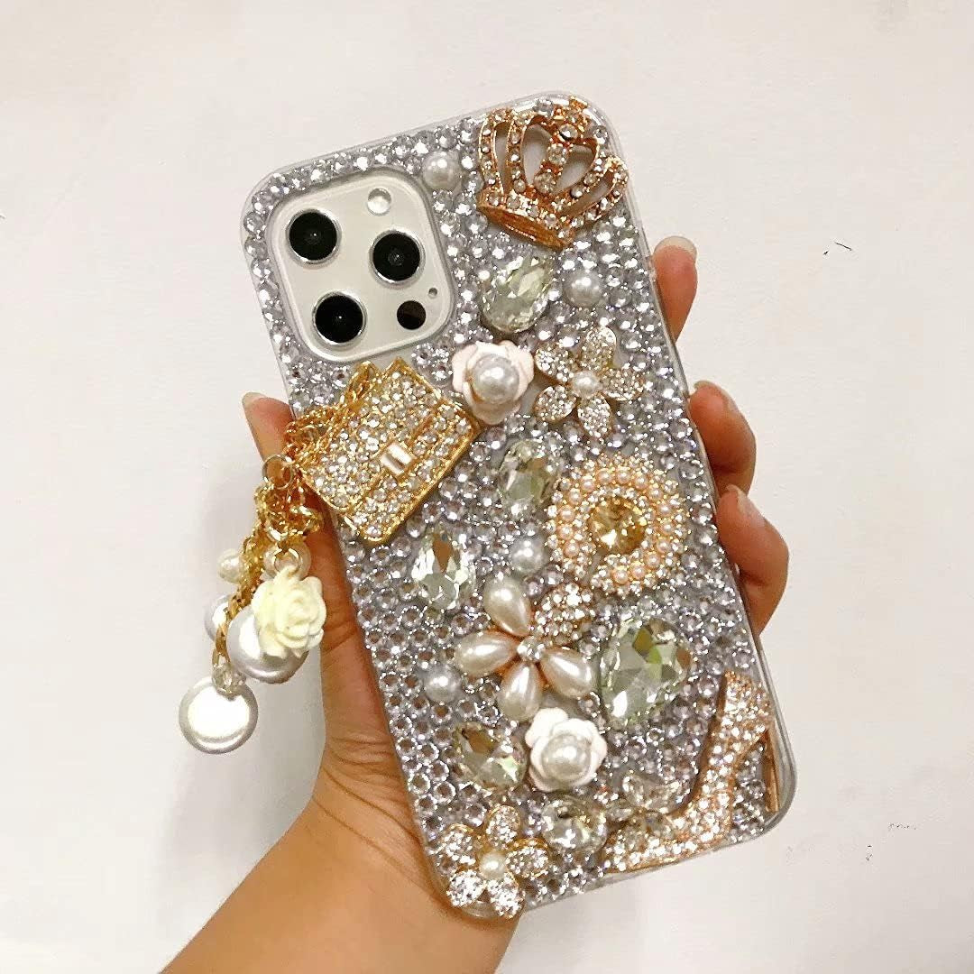 Max-Abc Compatible with LG V40 Thinq/Lg V40 Glitter Case,Women Girls 3D Diamond Bag Pendant High Heel Crown Bling Glitter Shiny Crystal Rhinestone Protective Phone Case Cover  Max-ABC   