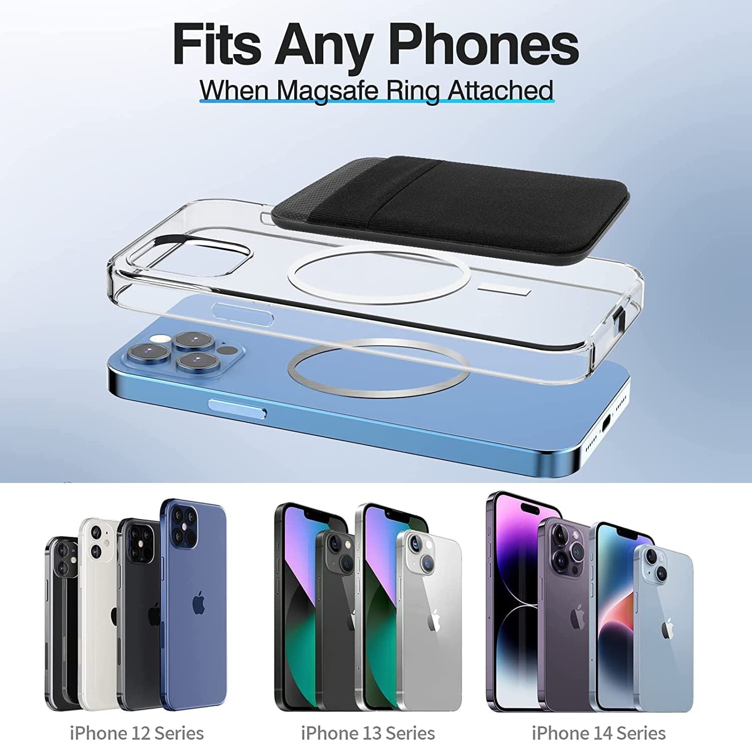 Magnetic Wallet Compatible with Magsafe, Lycra Phone Card Holder Double Layer Card Wallet Compatible with Iphone 14 Pro Max/14 Pro/14/13 Pro Max/13 Pro/13/12 Pro Max/12 Pro/12 (Dark Black)  WUOJI   