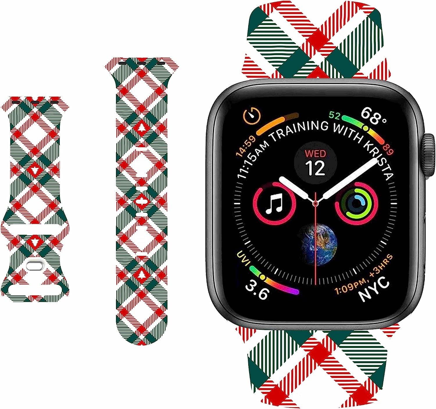 Breathable Christmas Pattern Bands Compatible with Apple Watch 42Mm 44Mm 45Mm M/L,Girls Women Men Colorful Soft Silicone Wristband Strap for Iwatch SE & Series 8/7/6/5/4/3/2/1 (Christmas Plaid)  HYHMXB   