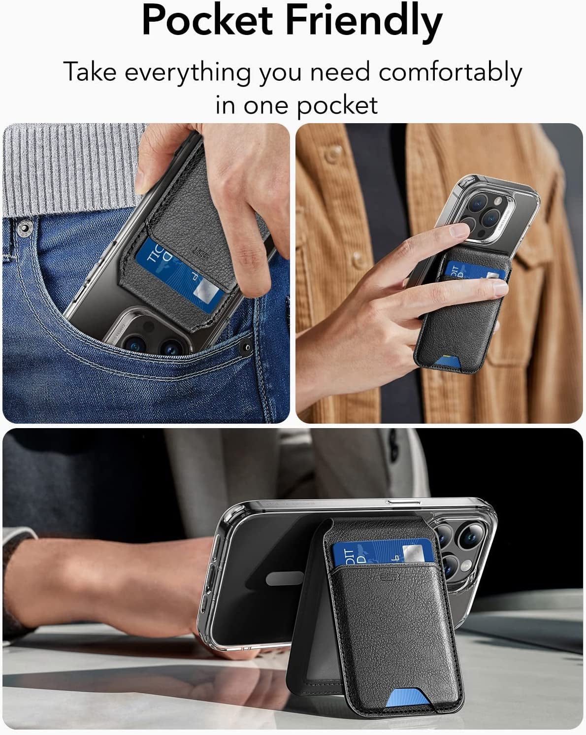 ESR Halolock Magsafe Wallet and Clear Case Set, Compatible with Iphone 14 Pro Max Case, Black Detachable Magsafe Wallet with Adjustable Stand, 3-Card Holder, Military-Grade Protection  ESR   