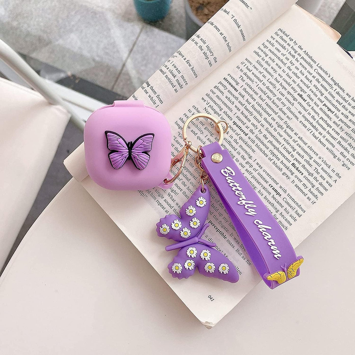 Compatible with Samsung Galaxy Buds Pro/Galaxy Buds Live Case with Butterfly Keychain, Protective Silicone Kids Teens Girls Women Funny Kawaii Fashion 3D Cute Cover for Galaxy Buds Pro/Live - Purple  Moydolo   