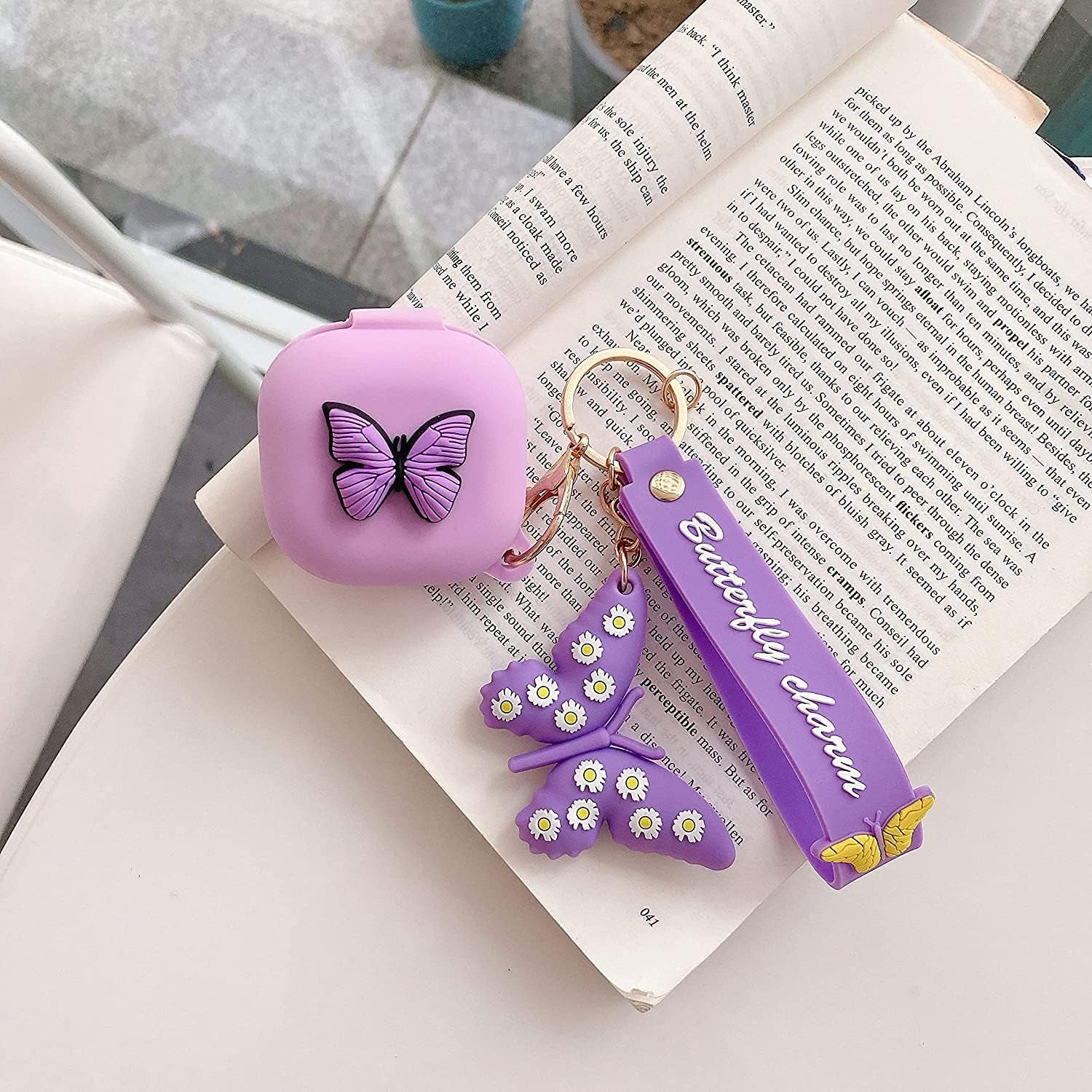 Compatible with Samsung Galaxy Buds Pro/Galaxy Buds Live Case with Butterfly Keychain, Protective Silicone Kids Teens Girls Women Funny Kawaii Fashion 3D Cute Cover for Galaxy Buds Pro/Live - Purple  Moydolo   