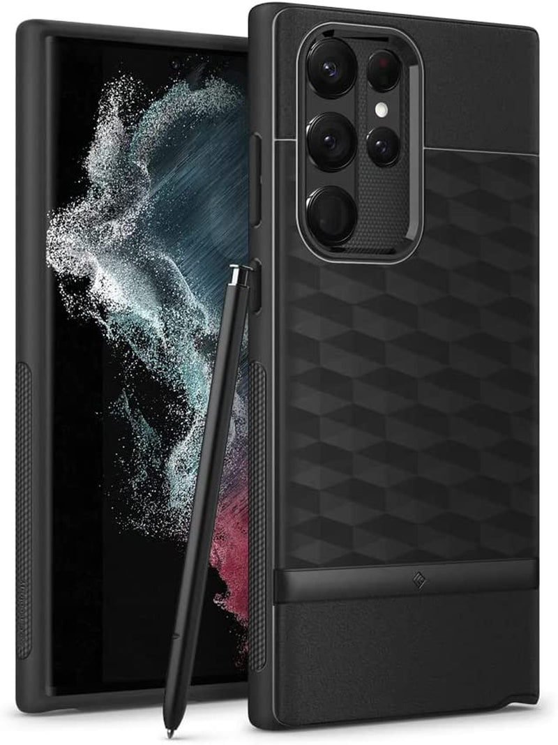 Caseology Parallax for Galaxy S22 Ultra Case Enhanced Ergonomic Design - Indi Pink  Spigen Matte Black  