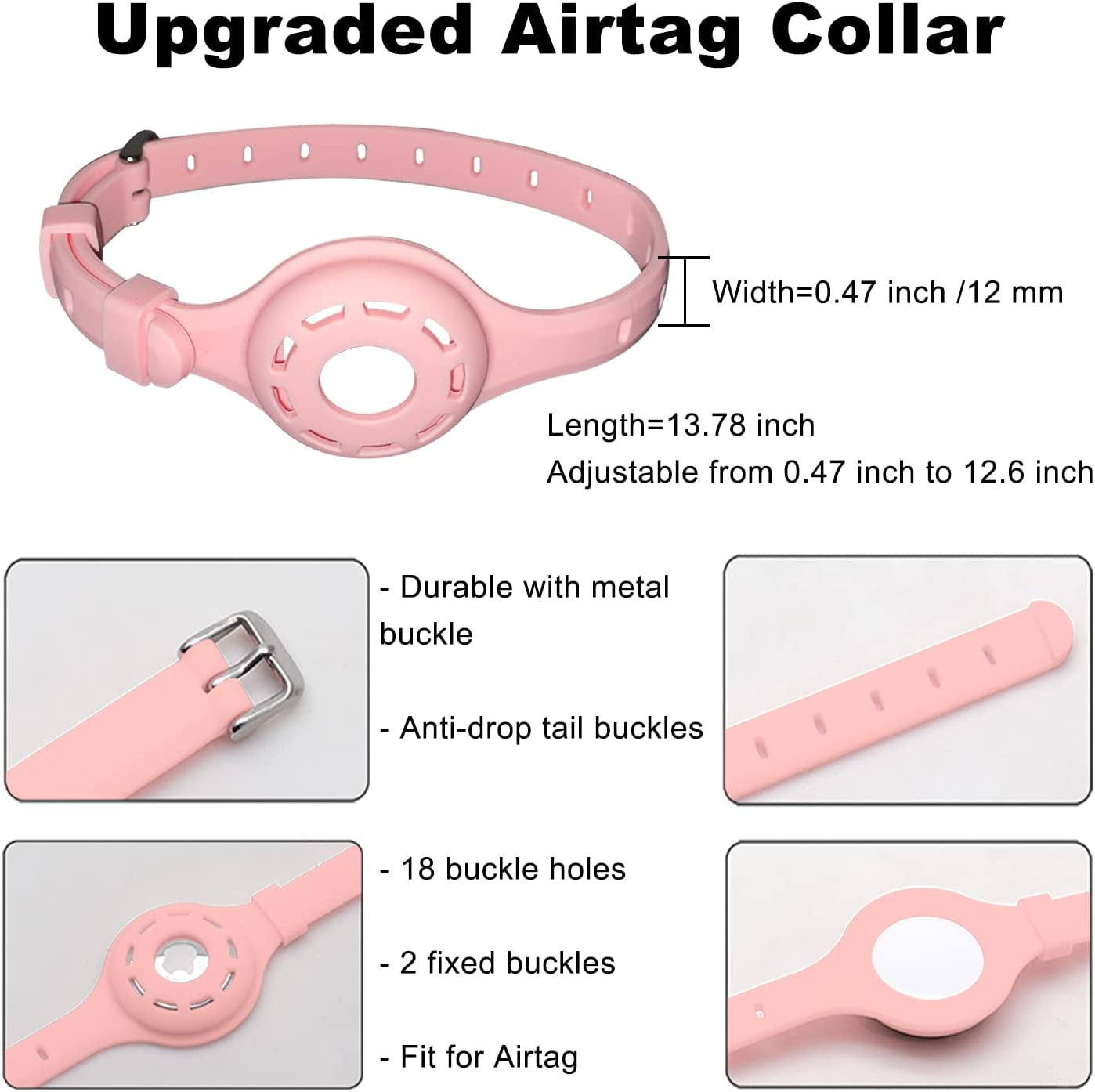 Airtag Cat Collar Airtag Dog Collar Holder with 1 HD Protective Film 4.8-12.8Inch Soft Silicone Dog Collars for Apple Airtag on Small Cats Small Dogs (Pink)  UMOPET   