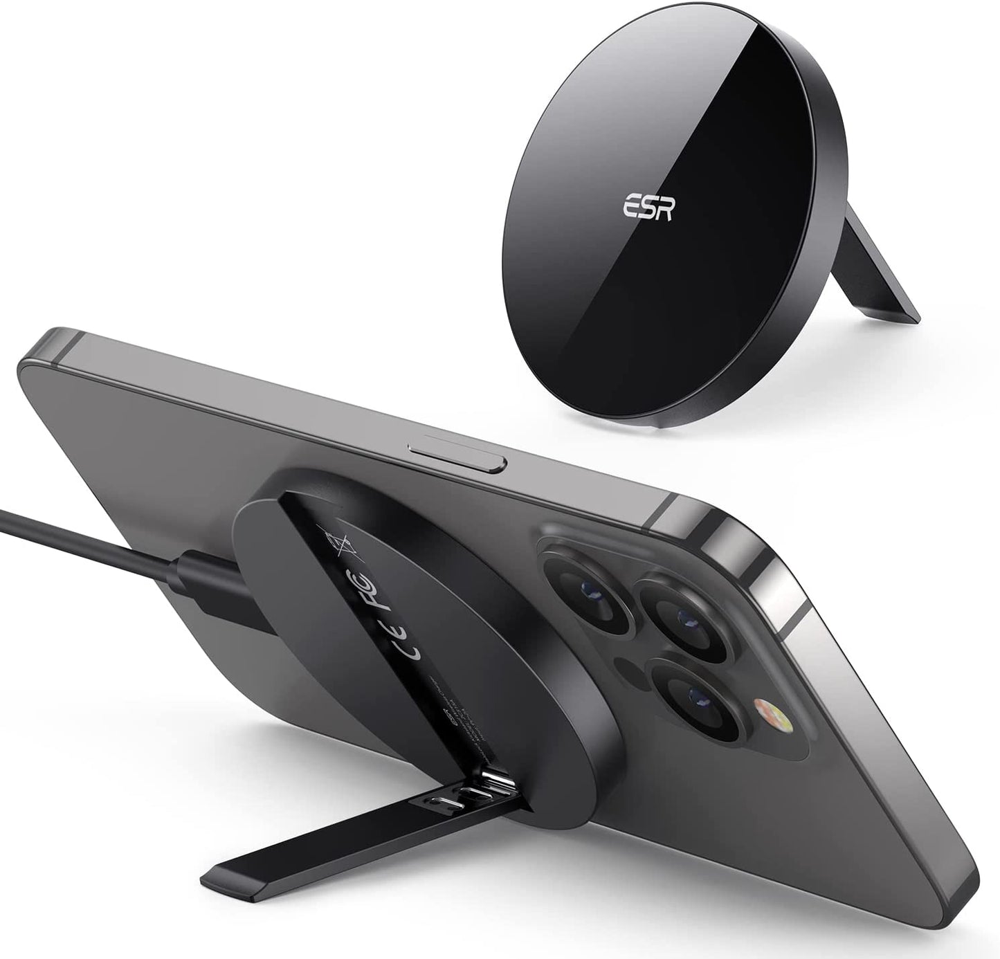 ESR Magsafe Charger (Halolock),Wireless Charger Kickstand, Magsafe Charger for Iphone 14/14 Plus/14 Pro/14 Pro Max and Iphone 13/12 Series, with 5Ft Removable Cable, Adapter Not Included, Black  Electronic Silk Road Corp   