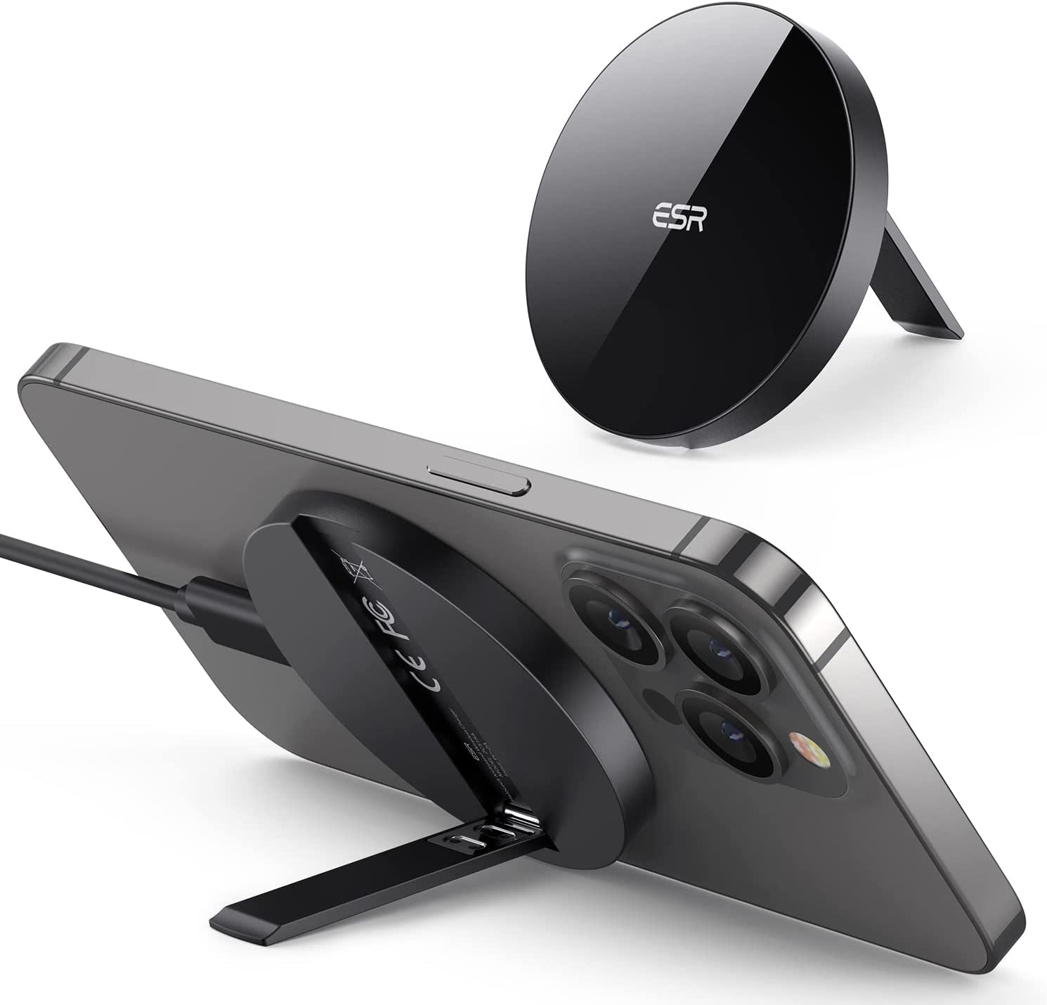 ESR Magsafe Charger (Halolock),Wireless Charger Kickstand, Magsafe Charger for Iphone 14/14 Plus/14 Pro/14 Pro Max and Iphone 13/12 Series, with 5Ft Removable Cable, Adapter Not Included, Black  Electronic Silk Road Corp   