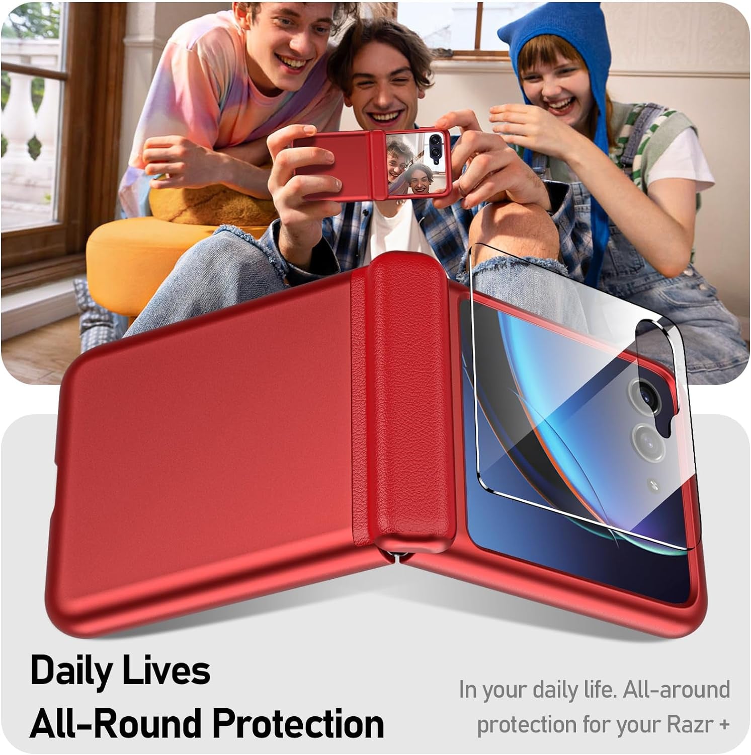 BSNRM for Motorola Razr plus Case, Built-In Screen Protector & Magnetic Hinge Protection & Ultra Thin Matte PC Shockproof Phone Cover Smartphone Case for Moto Razr plus 2023(Red)  BSNRM   