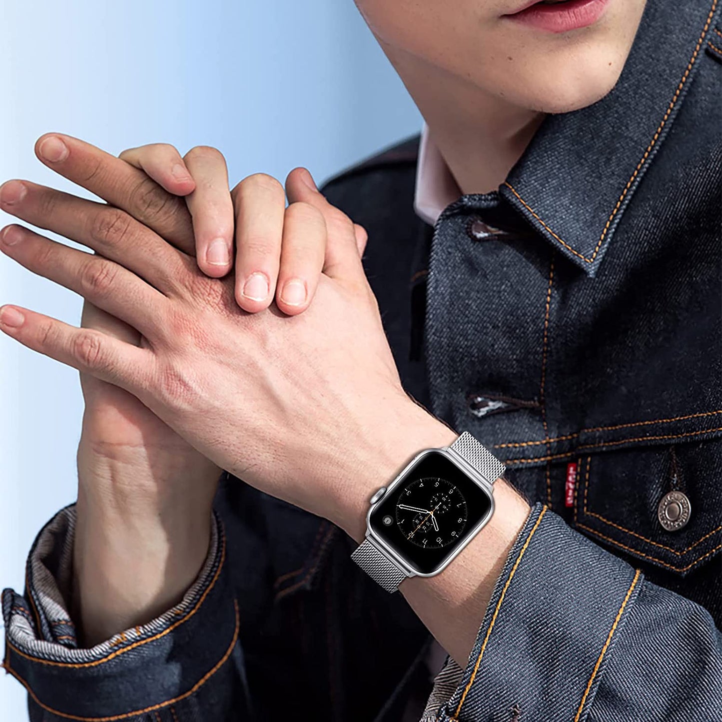 ZXCASD Metal Bands Compatible with Apple Watch Band 42Mm 44Mm 45Mm 49Mm Women Men,Silver Loop Adjustable Mesh Strap for Iwatch Series 8 7 6 5 4 3 2 1 SE Ultra  ZXCASD-20   