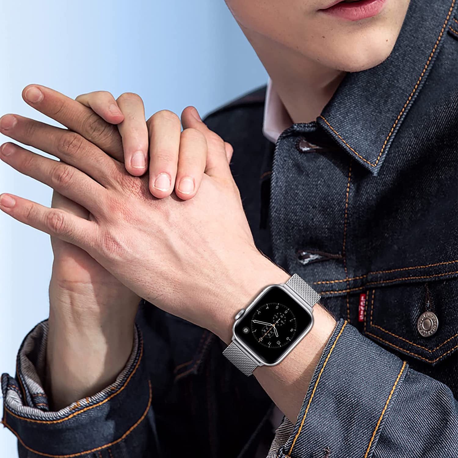 ZXCASD Metal Bands Compatible with Apple Watch Band 42Mm 44Mm 45Mm 49Mm Women Men,Silver Loop Adjustable Mesh Strap for Iwatch Series 8 7 6 5 4 3 2 1 SE Ultra  ZXCASD-20   