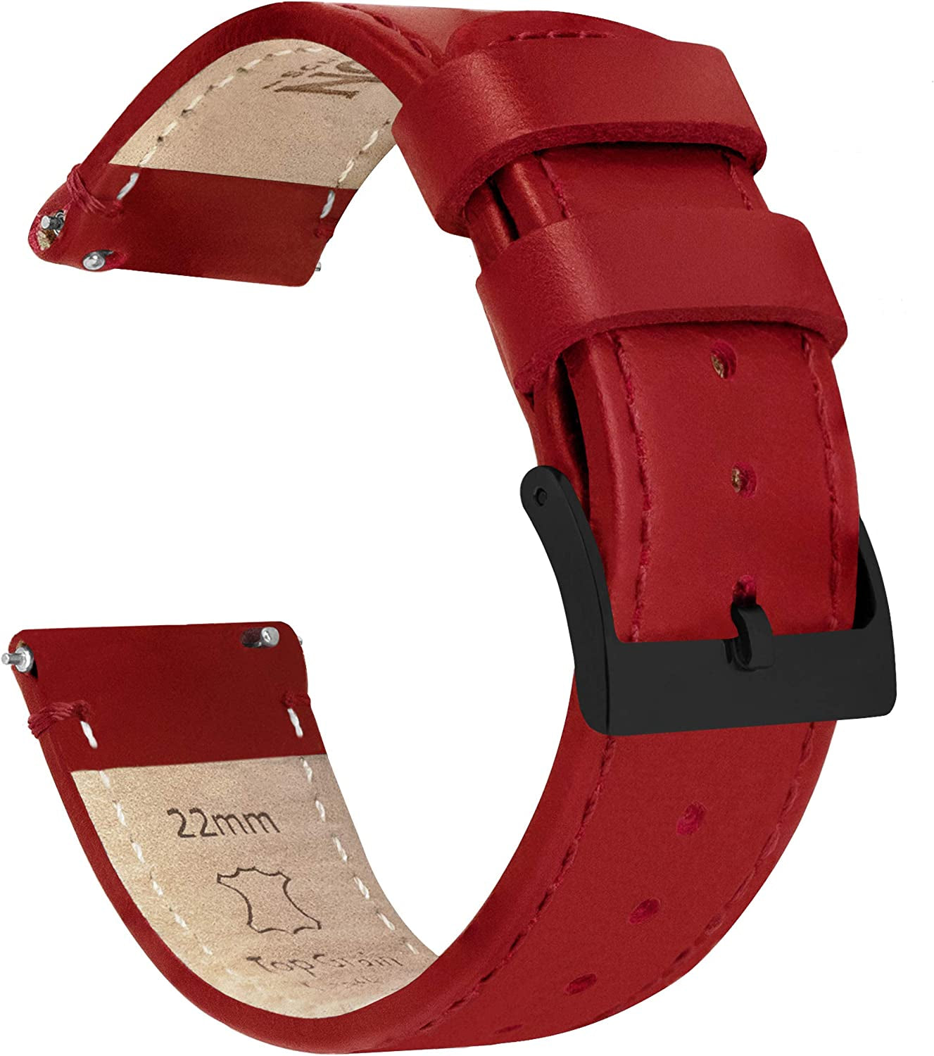 BARTON Top Grain Leather Watch Bands Compatible with All Apple Watch Models - Series 8, 7, 6, 5, 4, 3, 2, 1, SE & Ultra - Size 38Mm, 40Mm, 41Mm, 42Mm, 44Mm, 45Mm or 49Mm  Barton Watch Bands Crimson Red Leather & Stitching 24mm 