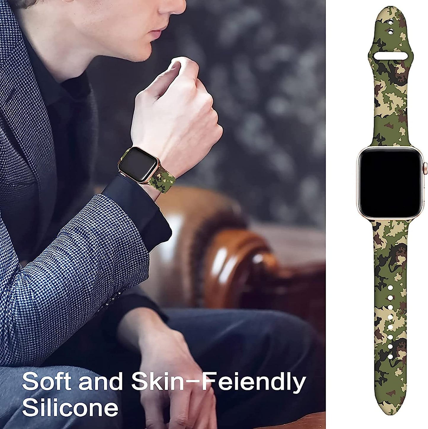 Camo Watch Bands Compatible with Apple Watch 38Mm 40Mm 41Mm 42Mm 44Mm 45Mm for Women Men, Adjustable Soft Silicone Sport Wristbands Replacement Strap for Iwatch Series 7 6 5 4 3 2 1  GEJPJGE   