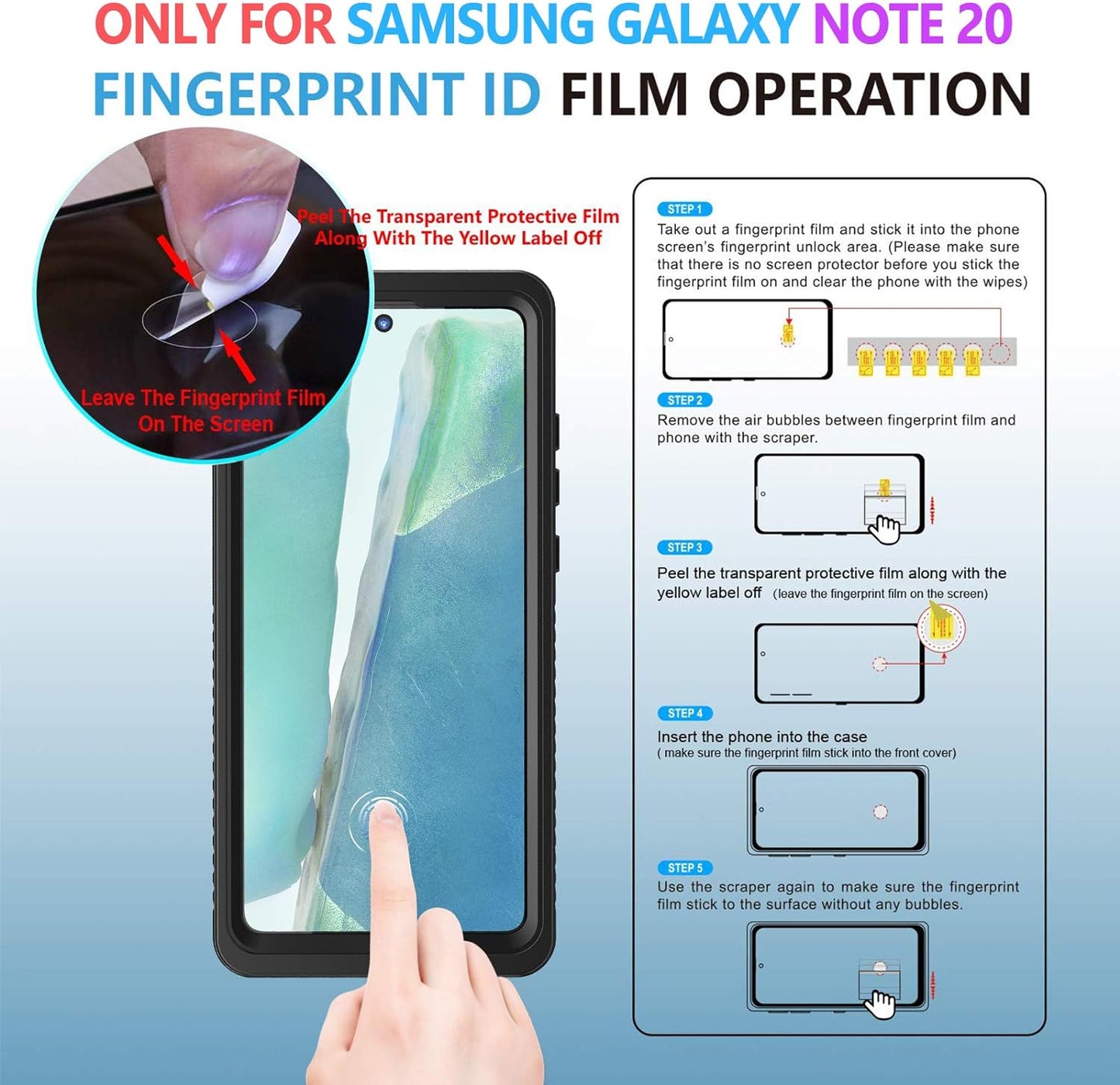 Lanhiem Galaxy Note 20 Case, Built-In Screen Protector with Fingerprint Film Waterproof Dustproof Case, Full Body Heavy Duty Protective Cover for Samsung Galaxy Note 20 6.7 Inch (Black/Clear)  Lanhiem   