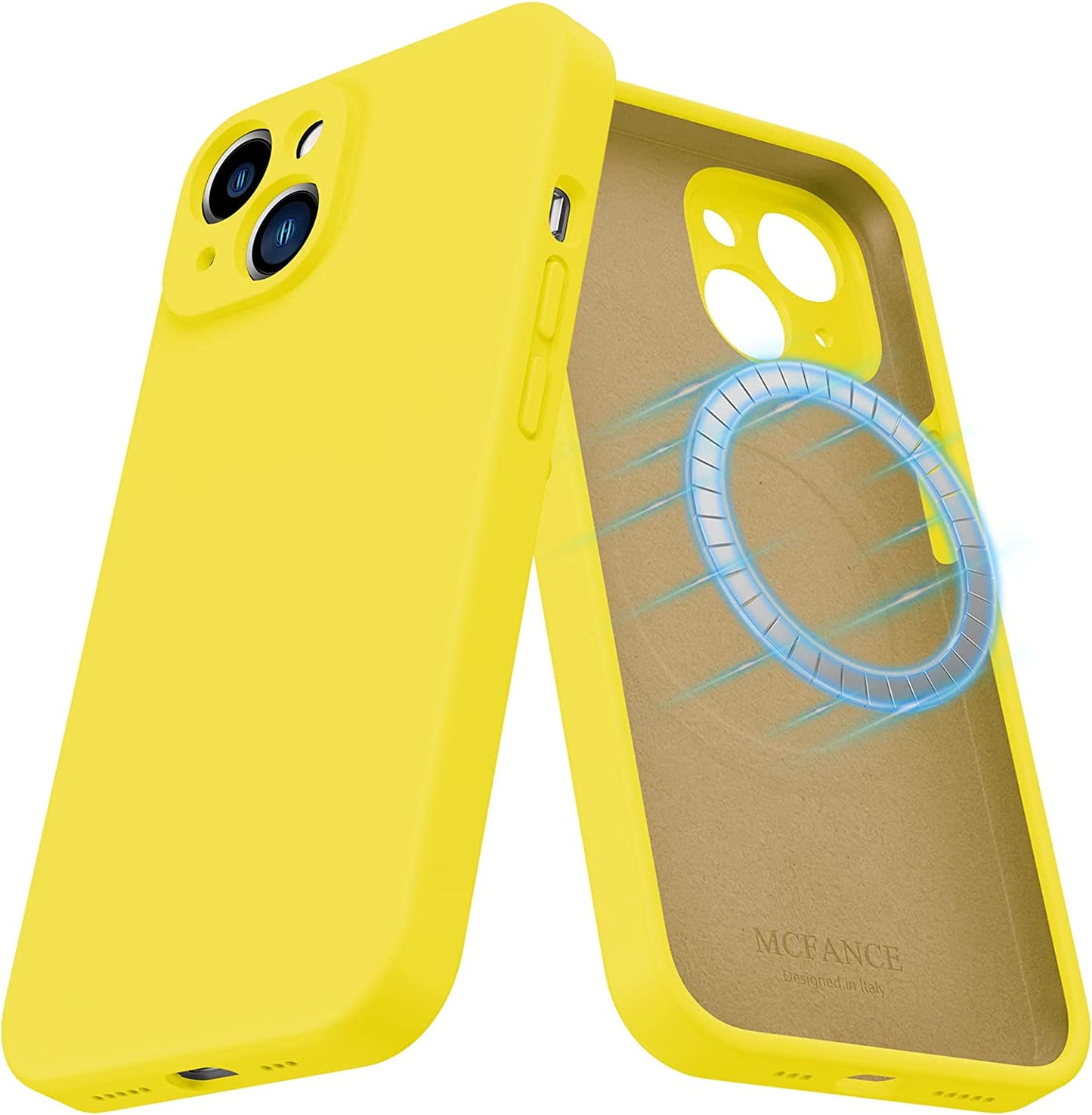 MCFANCE Silicone Magnetic Case for Iphone 14 plus Magsafe Case Silicone Phone Case with Microfiber Lining for Iphone 14 plus 6.7 Inch 2022, Darkgrey  MCFANCE Yellow  