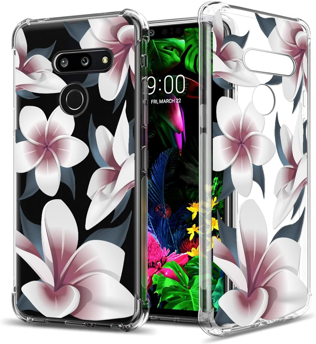 GREATRULY Floral Clear Pretty Phone Case for LG G8 Thinq (2019 Release) for Women Girls,Flower Design Transparent Slim Soft Drop Proof TPU Bumper Cushion Silicone Cover Shell,Fl-K  GREATRULY Fl-19 Clear Only For Lg G8 Thinq 