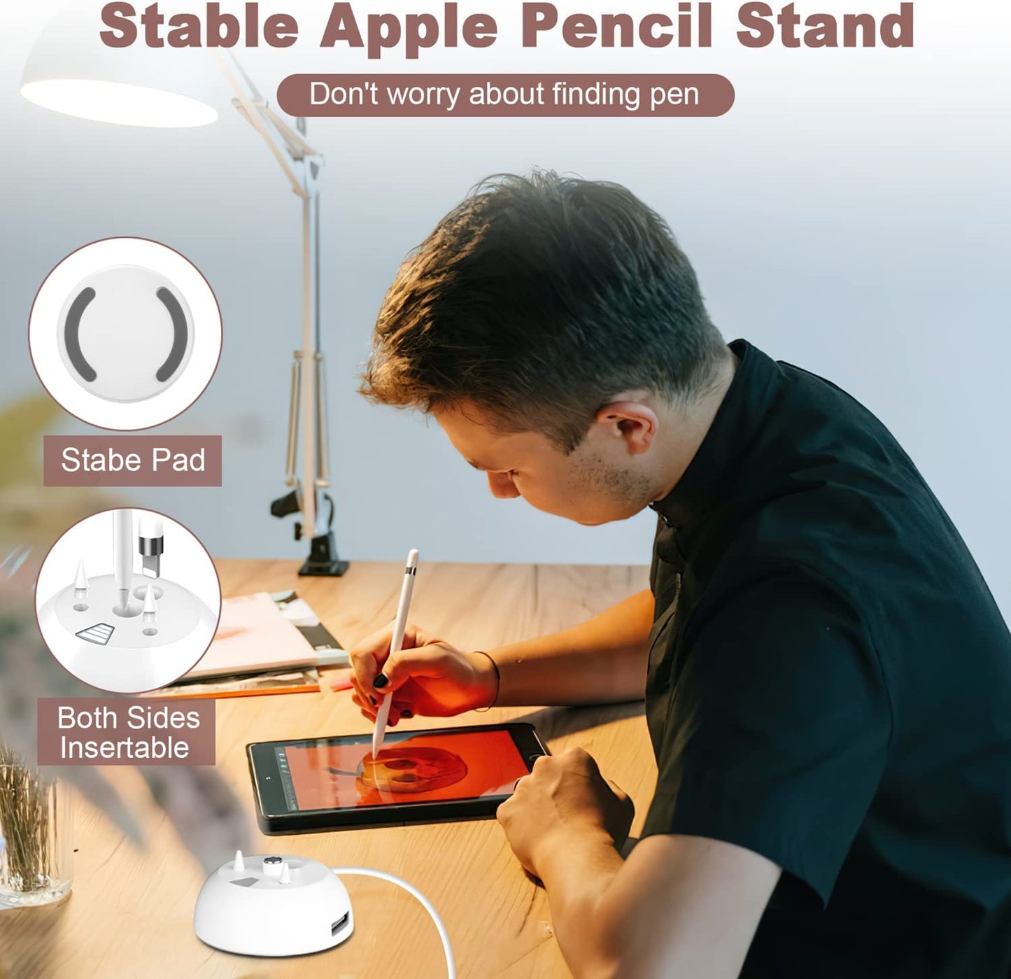 Bivtrily Charger Stand for Apple Pencil 1St Generation, Charging Adapter with LED Display & USB Port, Pencil Accessories with Pen Tips and Cap Holder Compatible with Ipad Ipencil Ipen  Bivtrily   