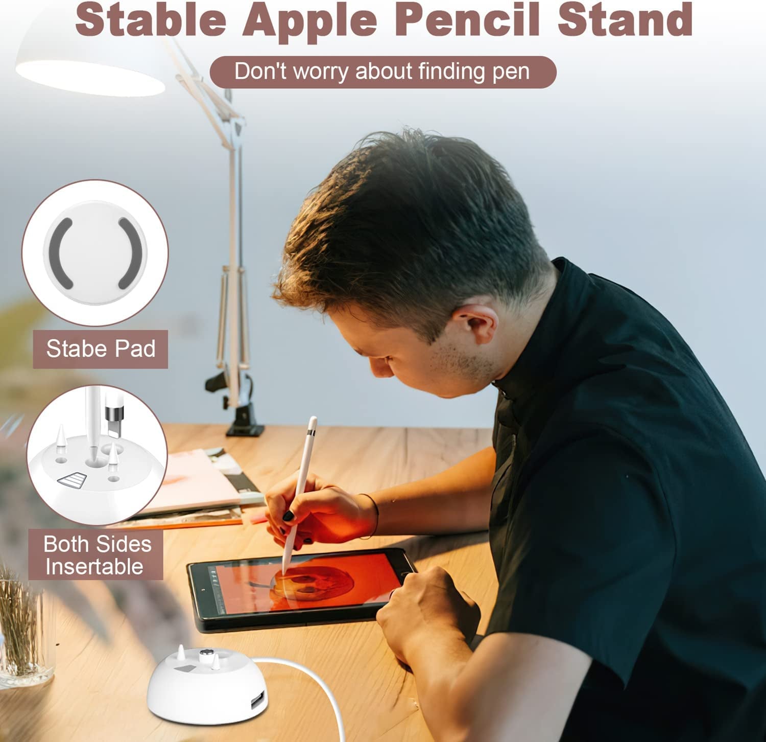Bivtrily Charger Stand for Apple Pencil 1St Generation, Charging Adapter with LED Display & USB Port, Pencil Accessories with Pen Tips and Cap Holder Compatible with Ipad Ipencil Ipen  Bivtrily   