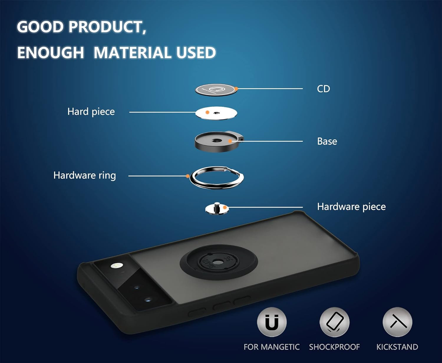 Ymxdmd Is Specially Designed for Google Pixel 6 Anti-Fingerprint, Built-In 360° Rotating Ring Bracket Solid and Durable Magnetic Car Phone Case, Suitable for Google Pixel 6 6.4Inches Male-Black  ymxdmd   