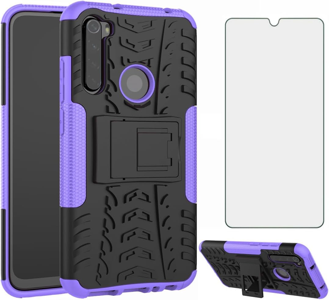 Asuwish Phone Case for Xiaomi Redmi Note 8 with Tempered Glass Screen Protector and Slim Stand Hybrid Heavy Duty Rugged Protective Cell Cover Redme Note8 Kickstand Mobile Accessories Women Men Purple  Asuwish   