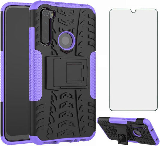 Asuwish Phone Case for Xiaomi Redmi Note 8 with Tempered Glass Screen Protector and Slim Stand Hybrid Heavy Duty Rugged Protective Cell Cover Redme Note8 Kickstand Mobile Accessories Women Men Purple  Asuwish   