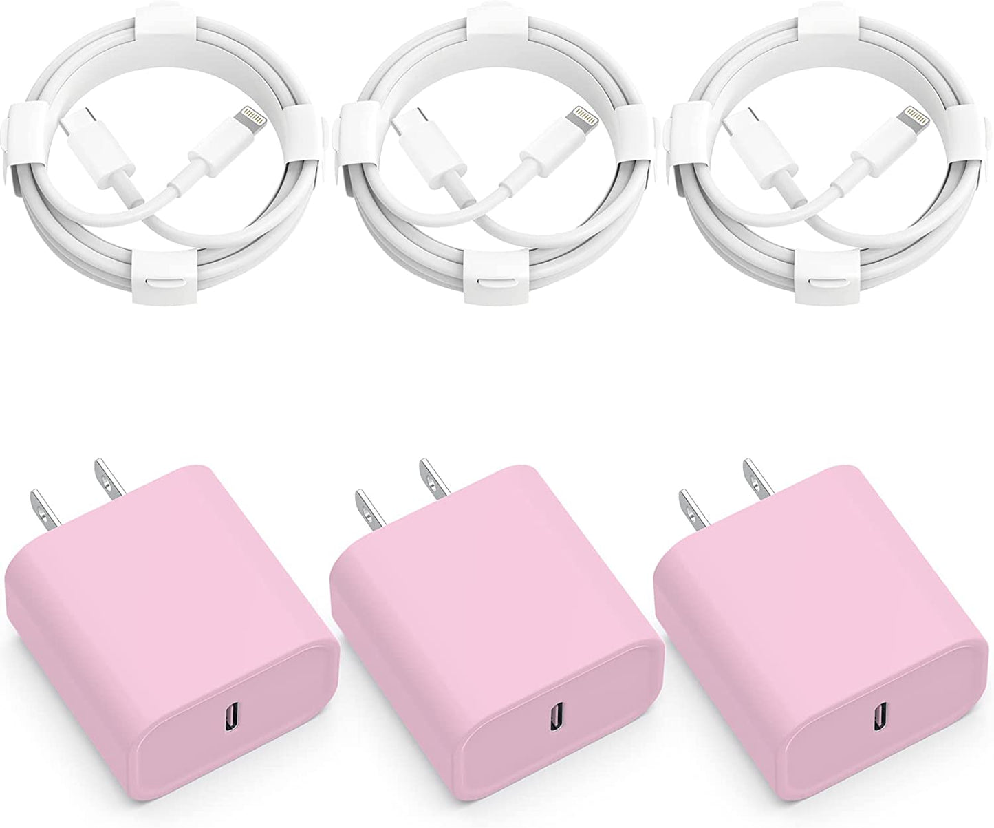 3-Pack Iphone 14 13 12 11 Fast Charger,【Apple Mfi Certified】 20W PD USB C Wall Charger 6FT Cable Fasting Charging Adapter Compatible with Iphone 14Pro/13 Pro/12/12 Pro Max/11 Pro Max/Xs Max/Xs/Xr/X/8  CQDKWG Pink  