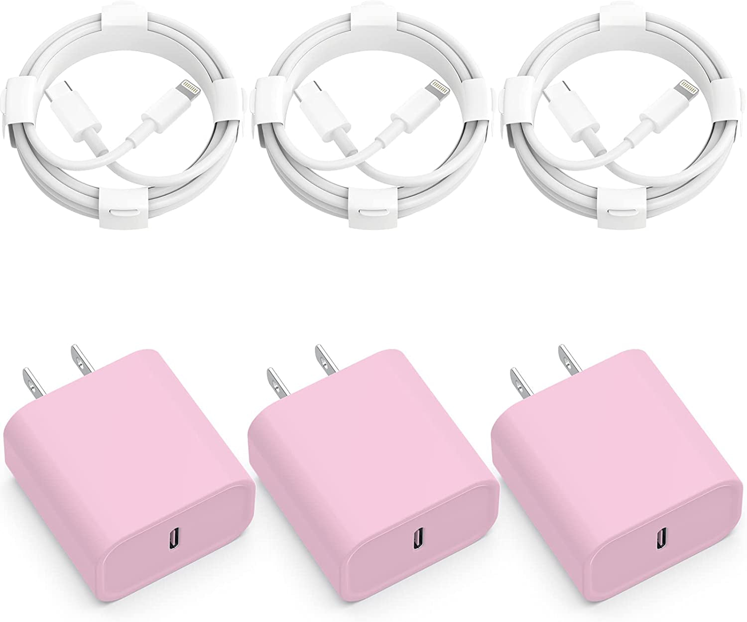 3-Pack Iphone 14 13 12 11 Fast Charger,【Apple Mfi Certified】 20W PD USB C Wall Charger 6FT Cable Fasting Charging Adapter Compatible with Iphone 14Pro/13 Pro/12/12 Pro Max/11 Pro Max/Xs Max/Xs/Xr/X/8  CQDKWG Pink  