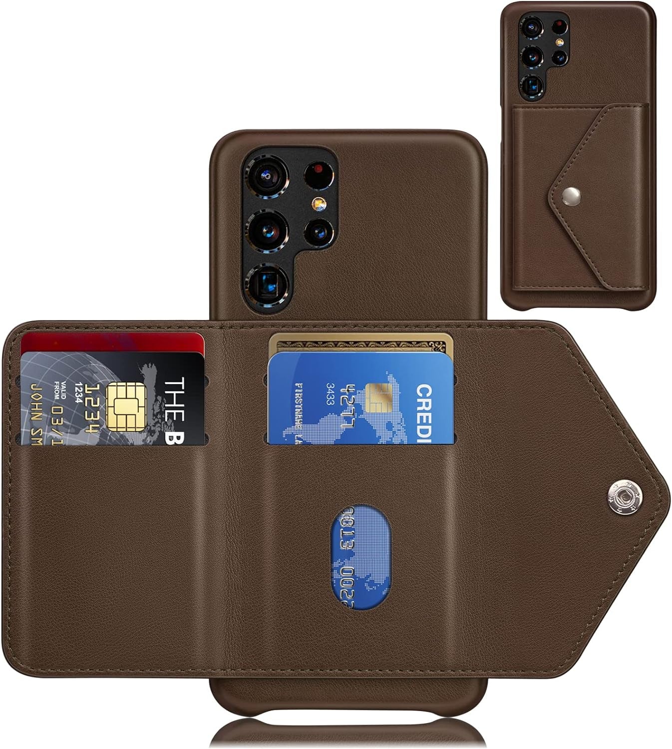 SUANPOT for Samsung Galaxy S22 Ultra Wallet Case Credit Card Holder,Pu Leather Flip Folio Book Phone Case Cover Women Men for Samsung S22 Ultra Case Wallet (Ivory)  SUANPOT Brown-Back Wallet  