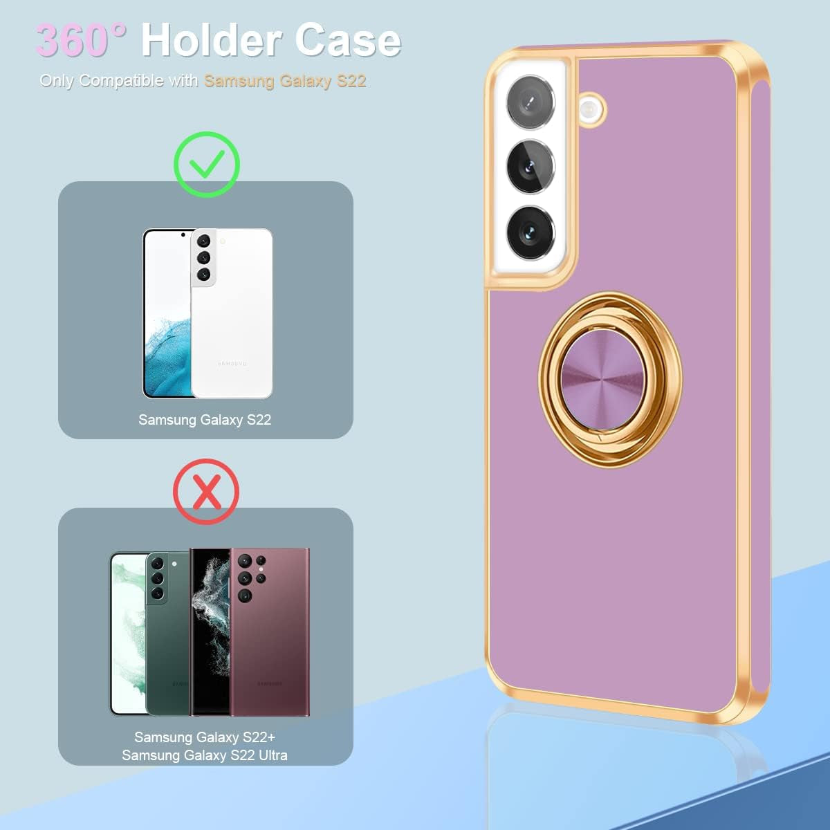 Fingic Samsung Galaxy S22 Case, Galaxy S22 Case with 360° Ring Holder Slim Kickstand Magnetic Support Car Mount Women Girls Soft TPU Protective Phone Case for Samsung Galaxy S22 6.1", Purple  Fingic   
