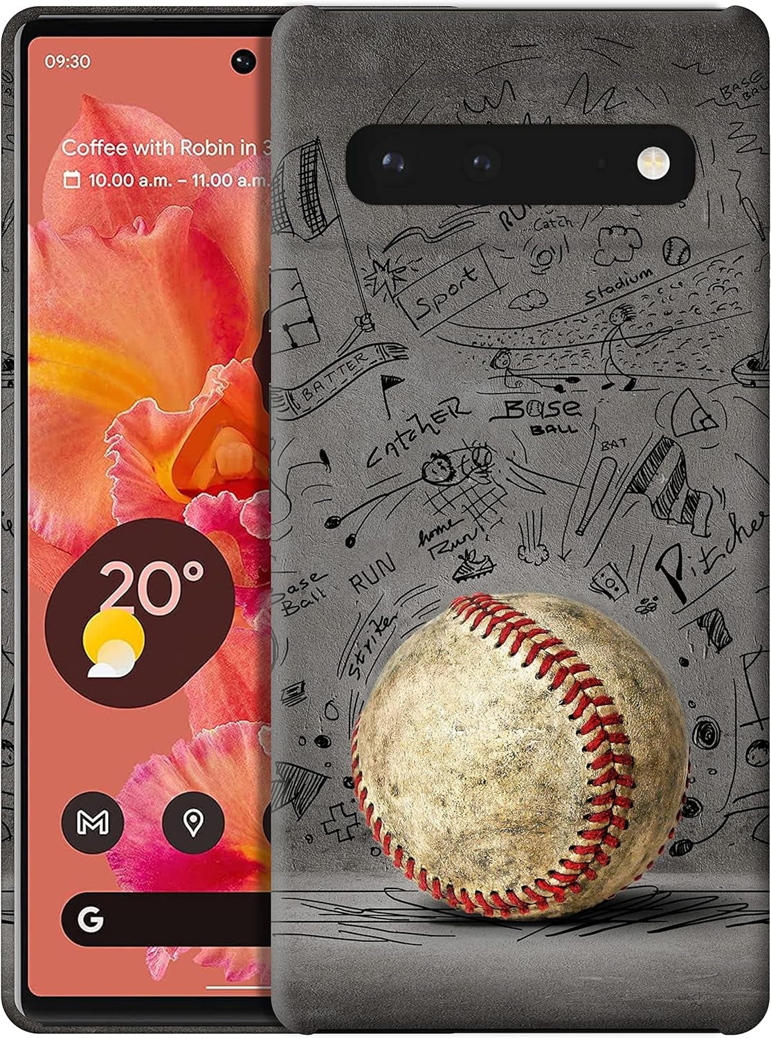 Glisten - Google Pixel 6 Case, Pixel 6 5G Case - Baseball Wall Art Design Printed Cute, Slim & Sleek Plastic Hard Snap on Protective Back Phone Case/Cover for Google Pixel 6 5G. [6.4"] White  Glisten   