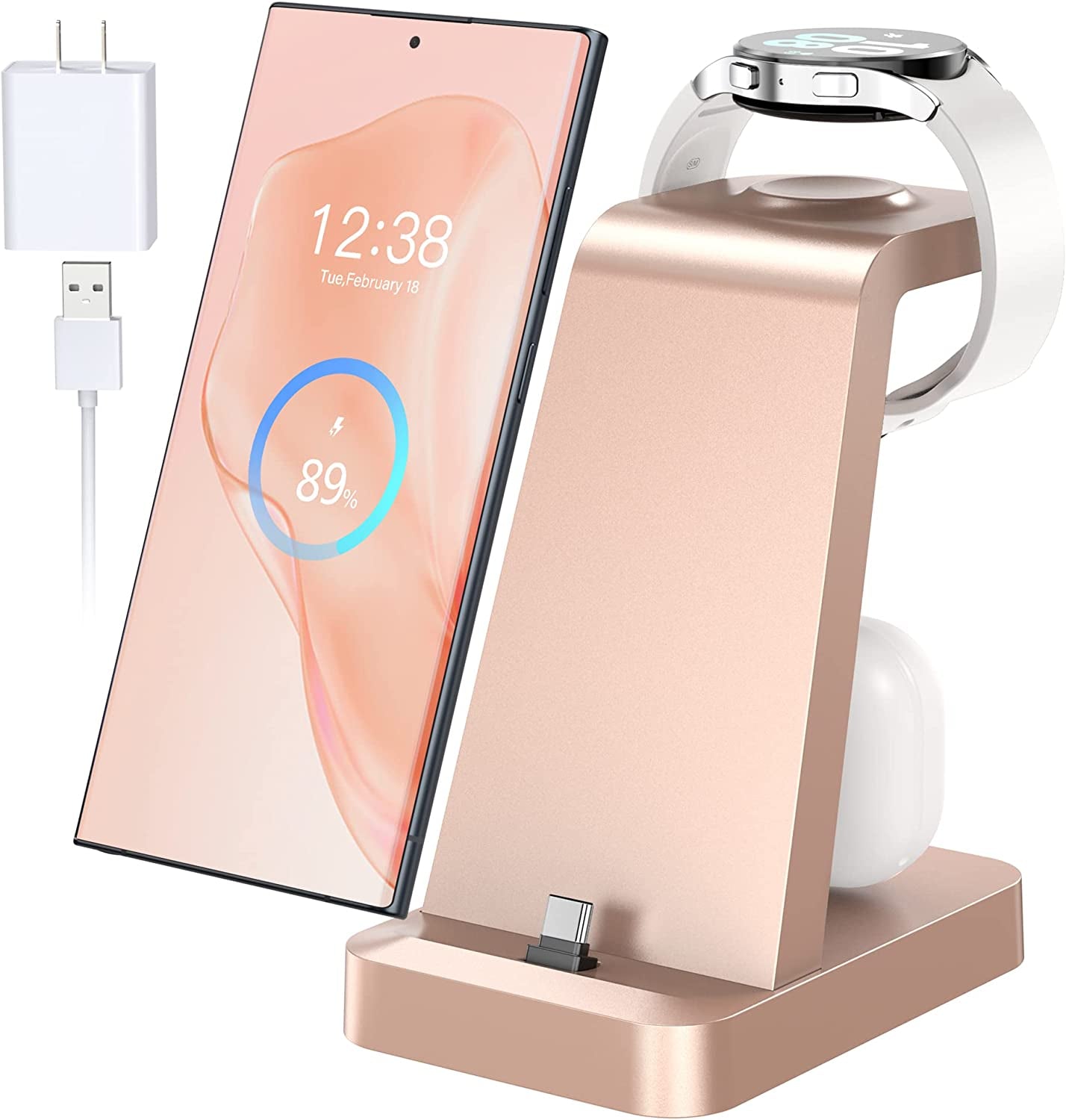 Charging Station for Samsung: 3 in 1 Fast Charger Station for Samsung S23 Ultra S22 S21 Note20 10 Z Flip Z Fold - Wireless Watch Charger for Galaxy Watch 5 Pro 4 3, Galaxy Buds Charging Dock Stand  SHENZHEN GTL TECHNOLOGY CO .,LTD Rose Gold  