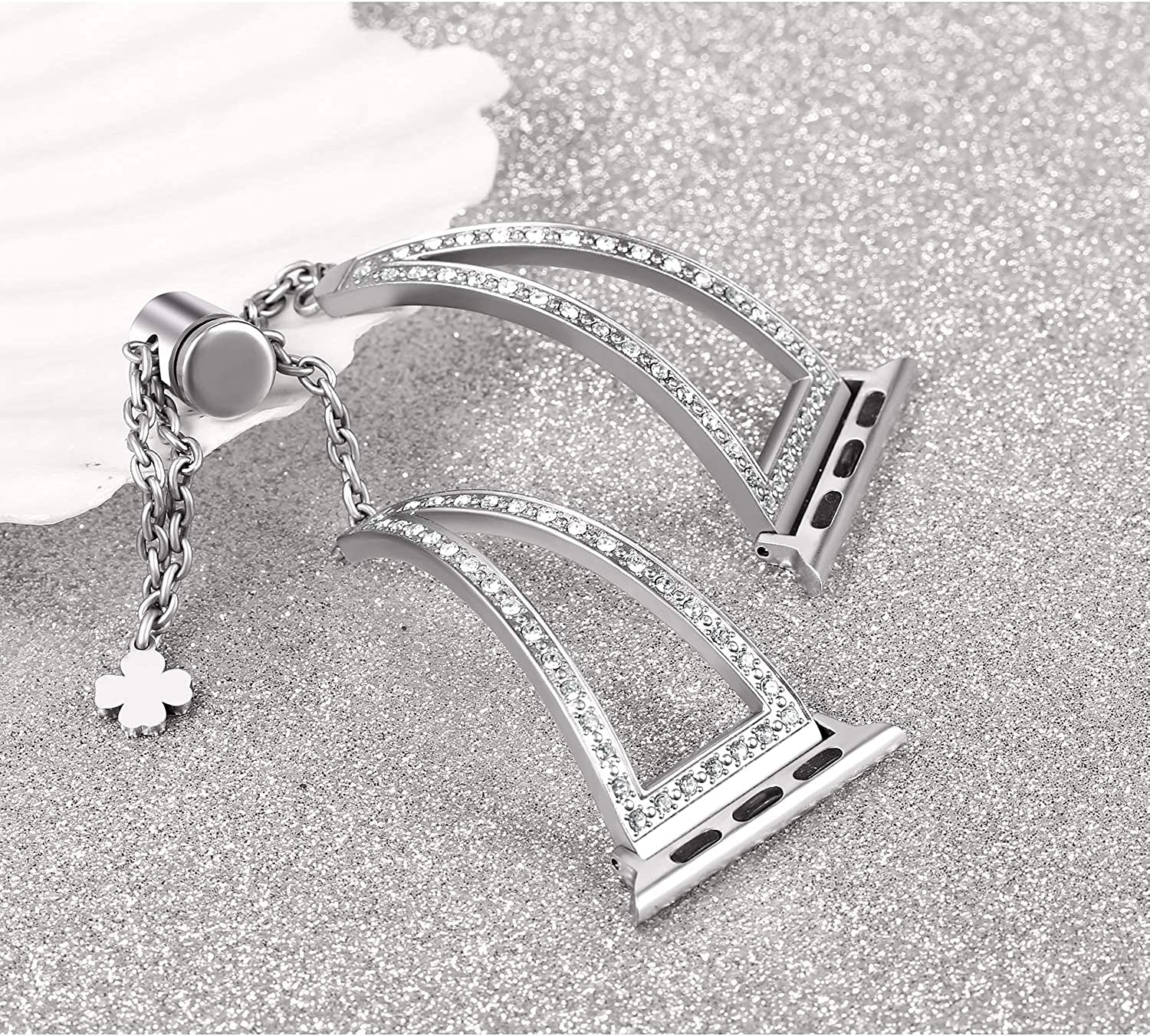 Secbolt Bling Bands Compatible with Apple Watch Bands 38Mm 40Mm 41Mm 42Mm 44Mm 45Mm Iwatch Series 8/7/6/5/4/3/2/1/SE, Women Dressy Metal Jewelry Bracelet Bangle Wristband Stainless Steel  Secbolt   