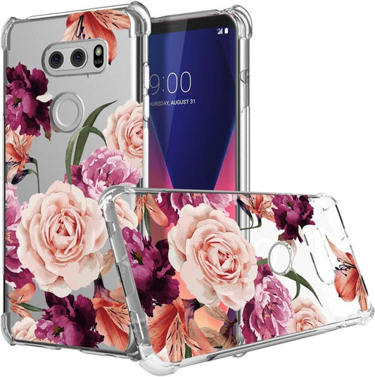 Ueokeird for LG V30 Case, for LG V30 plus Case with Flowers, Slim Shockproof Clear Floral Pattern Soft Flexible TPU Back Phone Protective Cover for LG V30/V30 Plus/For LG V35/V35 Thinq (Purple Flower)  Ueokeird   