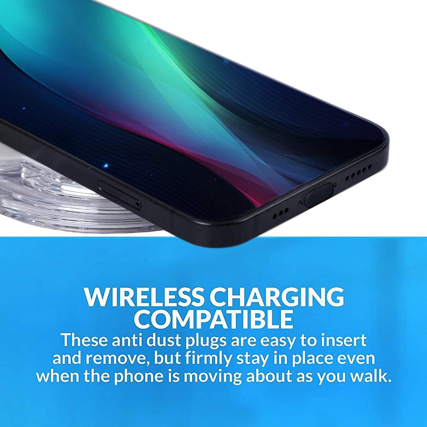 Portplugs Dust Plugs (10 Pack) Flat Design Compatible with Iphone 14, 13, 12, 11, X, 8, 7, Plus, Pro, Max and Air Pods, Includes Charging Port Cleaning Brush (Black)  PortPlugs   