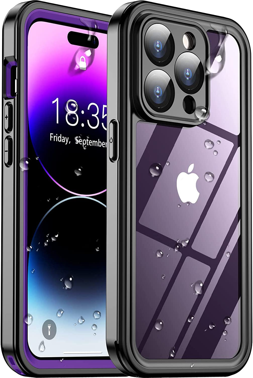 Temdan [Real 360] for Iphone 13 Pro Max Case Waterproof, Built-In 9H Tempered Glass Camera Lens & Screen Protection [13Ftmilitary Dropproof][Full-Body Shockproof][Ip68 Underwater] Phone Case Blue  Temdan Purple/Clear Iphone 14 Pro Max 