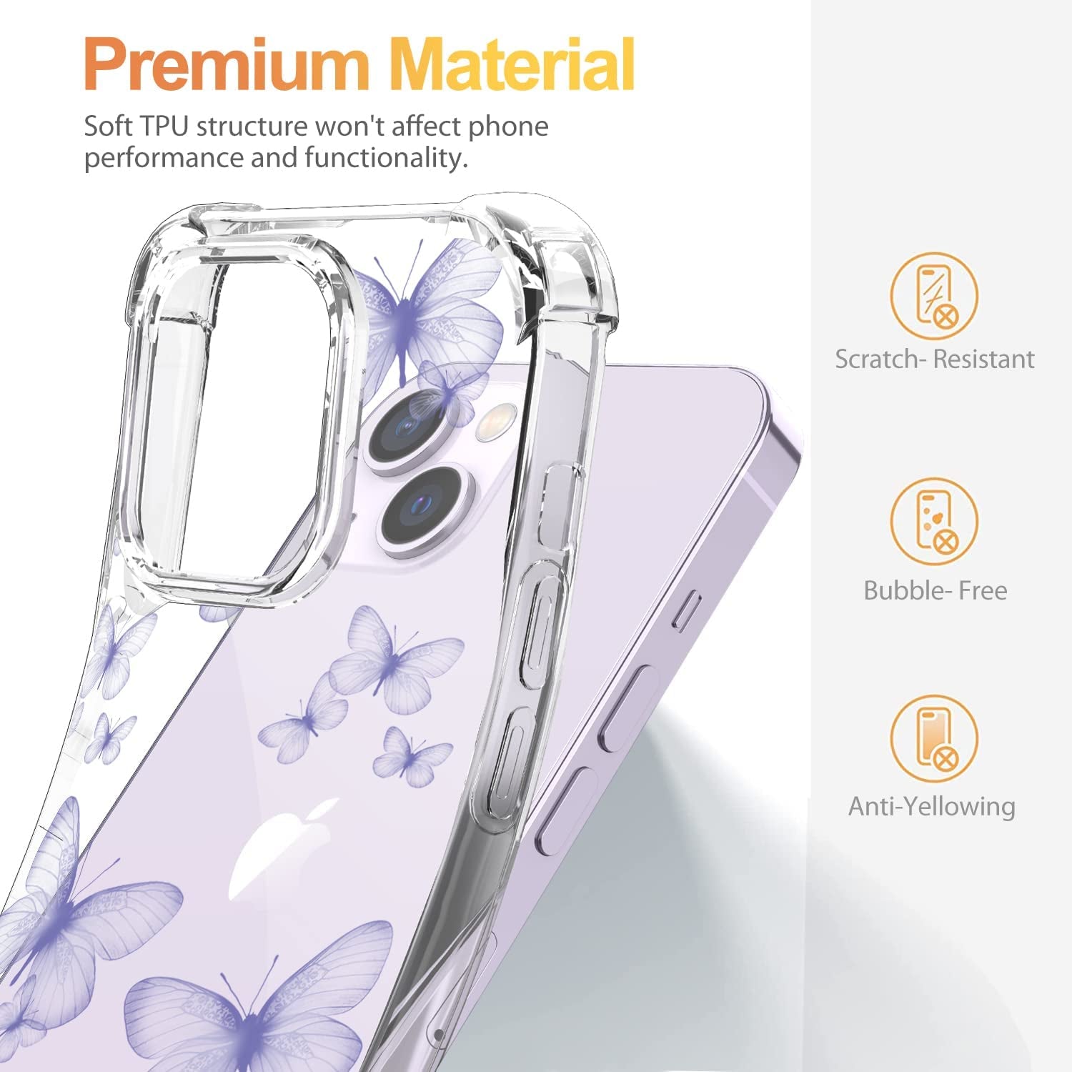 YOYORI Compatible with Iphone 14 Case Clear[With Screen Protector], Transparent Shockproof Protective Soft TPU Bumper Cover 6.1 Inch 2022 (Butterfly)  YOYORI   