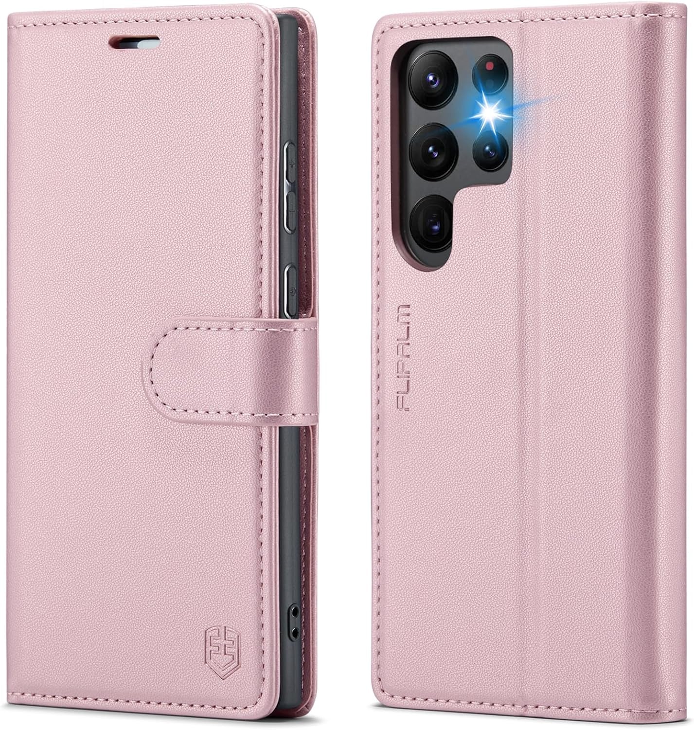 FLIPALM for Samsung Galaxy S22 Ultra Wallet Case with RFID Blocking Credit Card Holder, PU Leather Flip Kickstand Protective Shockproof Cover Women Men for Samsung S22 Ultra Phone Case(Blue-Green)  FLIPALM Rose Gold  