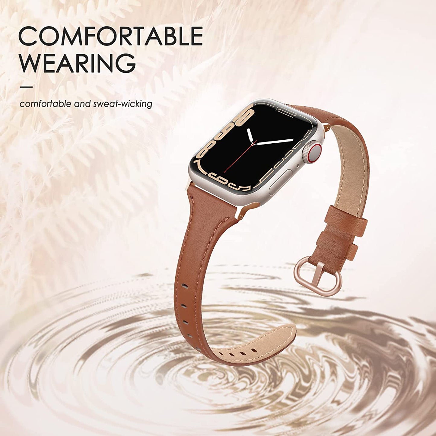 SWEES Leather Band Compatible for Apple Watch 38Mm 40Mm 41Mm, Slim Thin Dressy Elegant Genuine Leather Strap Compatible for Iwatch Series 8, 7, 6, 5, 4, 3, 2, 1, SE, Sport & Edition Women, Brown  SWEES   