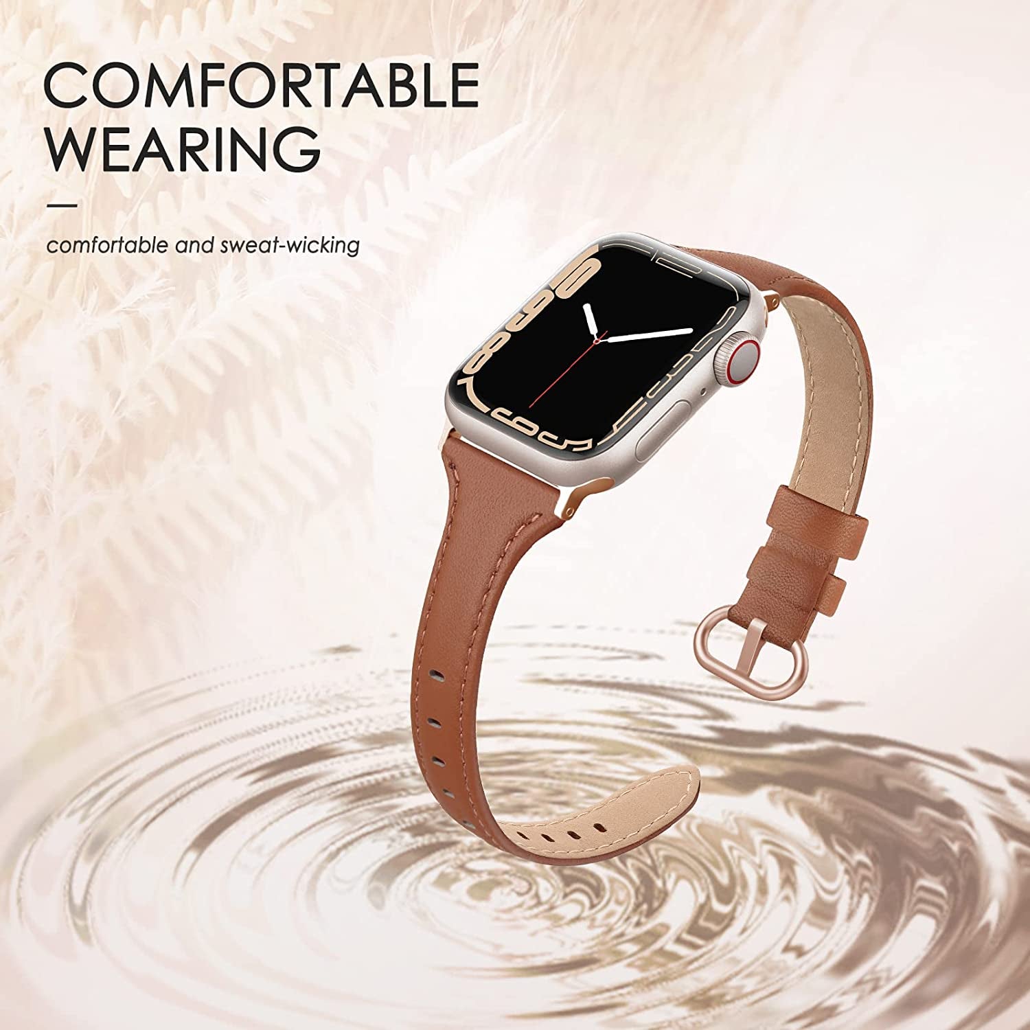 SWEES Leather Band Compatible for Apple Watch 38Mm 40Mm 41Mm, Slim Thin Dressy Elegant Genuine Leather Strap Compatible for Iwatch Series 8, 7, 6, 5, 4, 3, 2, 1, SE, Sport & Edition Women, Brown  SWEES   