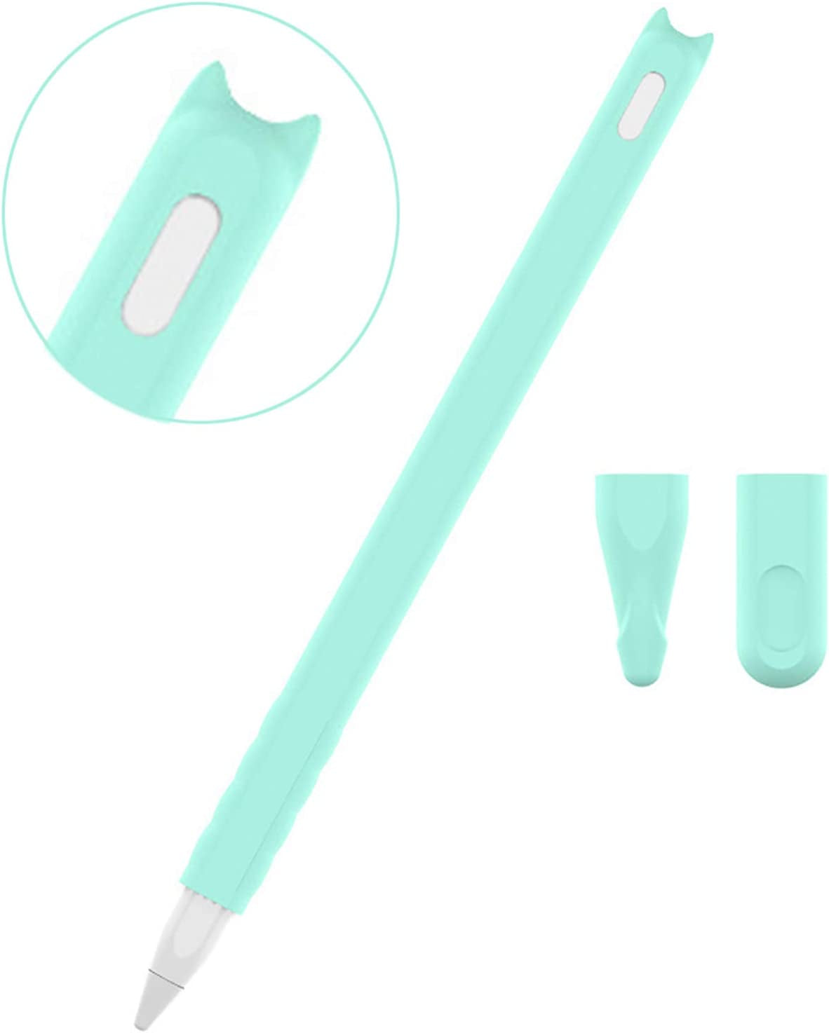 Silicone Case Apple Pencil 2Nd Generation Holder Sleeve Skin Pocket Cover Accessories Kit for Ipad Pro 11 12.9 Inch Cute Cat Soft Grip Pouch Cap Holder with 2 Protective Nib Covers (Teal Blue)  pm INC   