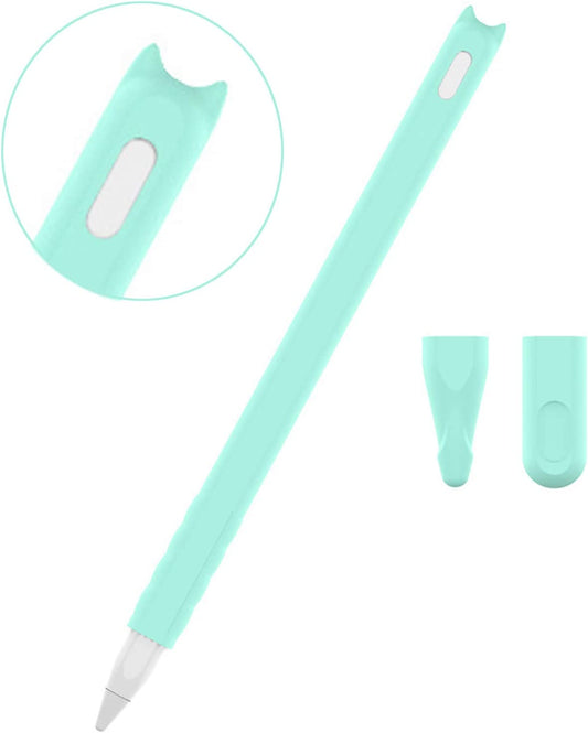 Silicone Case Apple Pencil 2Nd Generation Holder Sleeve Skin Pocket Cover Accessories Kit for Ipad Pro 11 12.9 Inch Cute Cat Soft Grip Pouch Cap Holder with 2 Protective Nib Covers (Teal Blue)  pm INC   