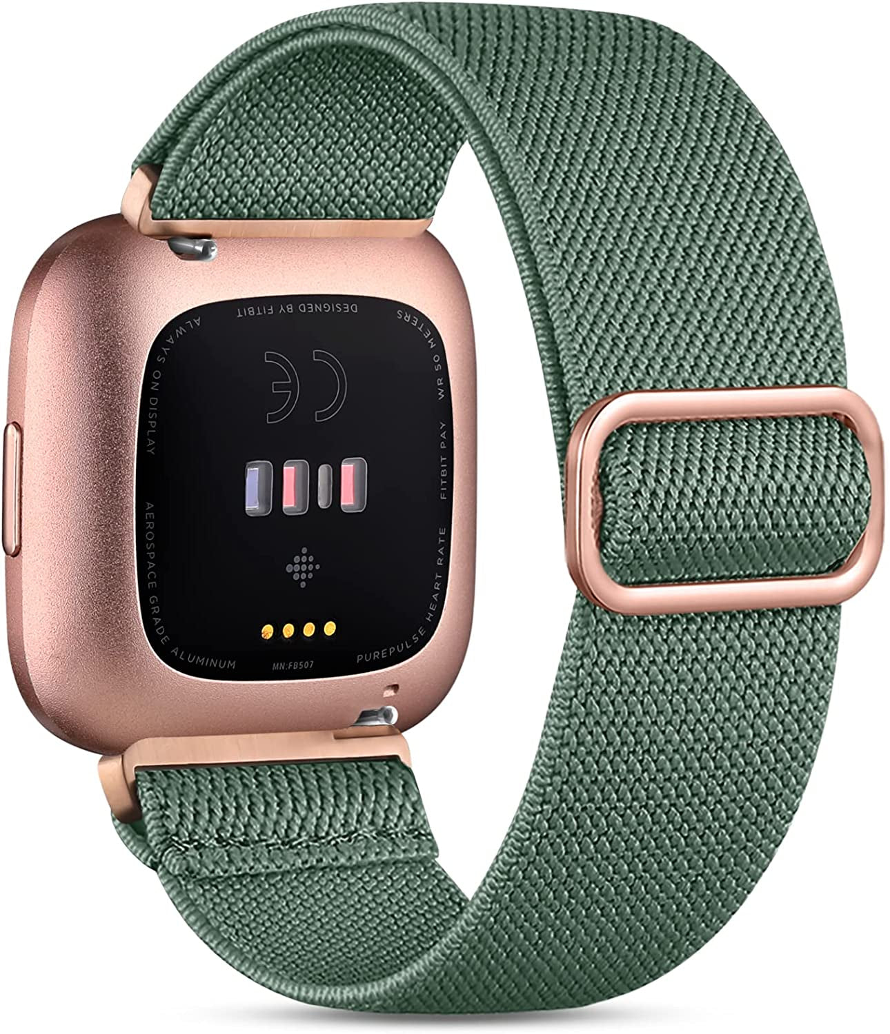 Witzon Compatible with Fitbit Versa 2 Bands for Women Men, Soft Breathable Versa 2 Solo Loop Sport Strap, Versa Lite Versa SE Replacement Accessories Adjustable Braided Nylon Versa 2 Band, Deep Pink  Witzon Pine Green  