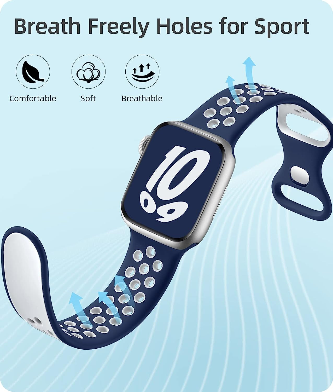 Keponew Sport Bands Compatible with Apple Watch 49Mm 45Mm 44Mm 42Mm 41Mm 40Mm 38Mm, 6 Pack Sport Breathable Soft Silicone Strap for Iwatch Ultra SE Series 8 7 6 5 4 3 2 1 Men Women  Keponew   