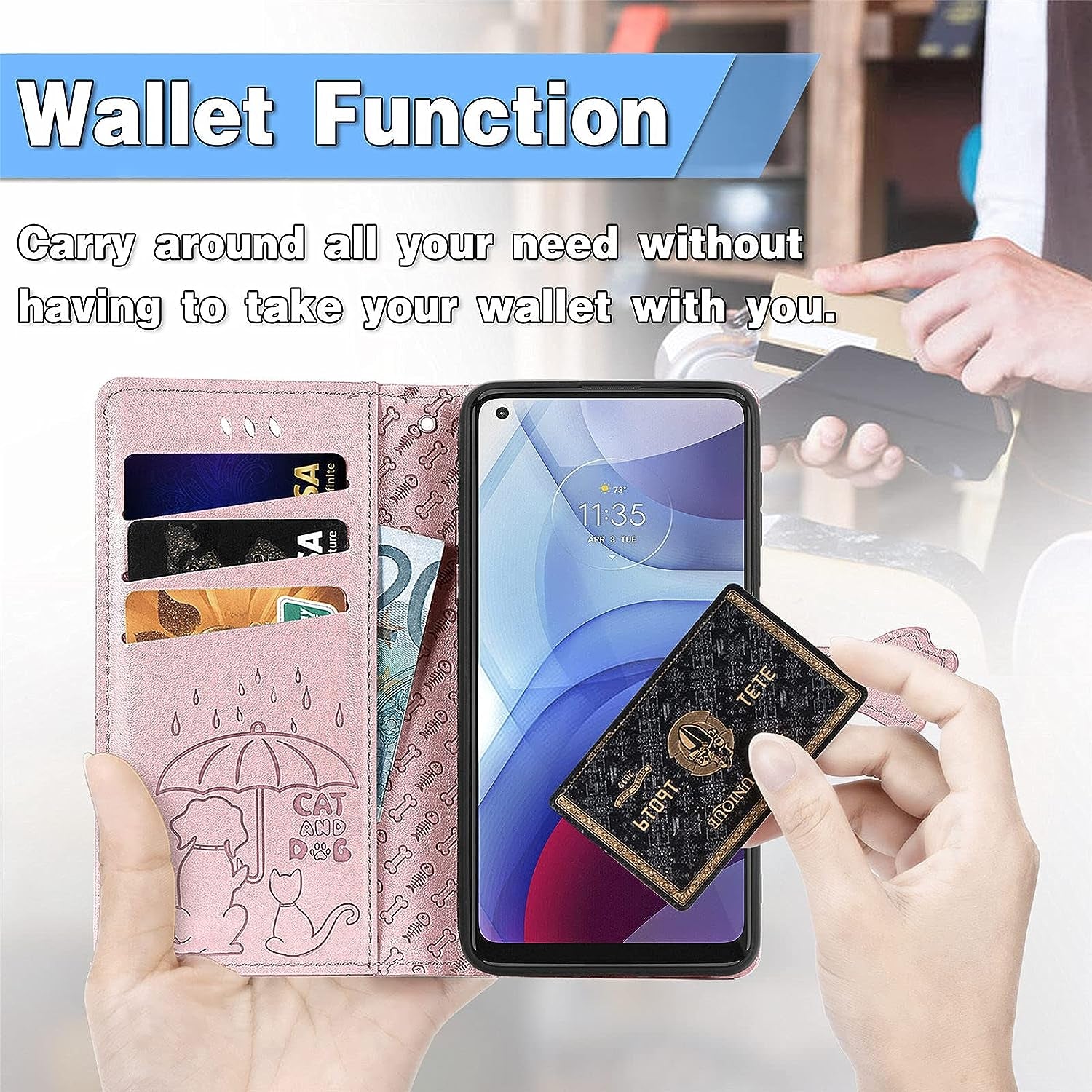 Ccsmall Oneplus Nord N200 Cartoon Girl Wallet Case,Kawaii Cat Dog Style Flip Phone Cover with ID Card Holder & Kickstand PU Leather Magnetic Clasp Case for Oneplus Nord N200 MG Rose Gold  CCSmall   