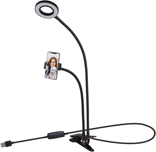 Tranesca Selfie Ring Light with Cell Phone Holder Stand for Live Stream/Makeup, LED Camera Lighting [3-Light Mode] with Flexible Arms Compatible with Cell Phones and Camera (Black)  Tranesca   