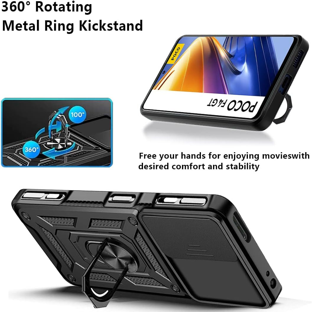 Ysnzaq Military Grade Heavy Duty Shockproof Phone Case for Xiaomi Redmi K50 Gaming/Poco F4 GT, Sliding Window Lens Protection with Magnetic Car Bracket Phone Cover for Xiaomi Poco F4 GT SJ Gold  Ysnzaq   