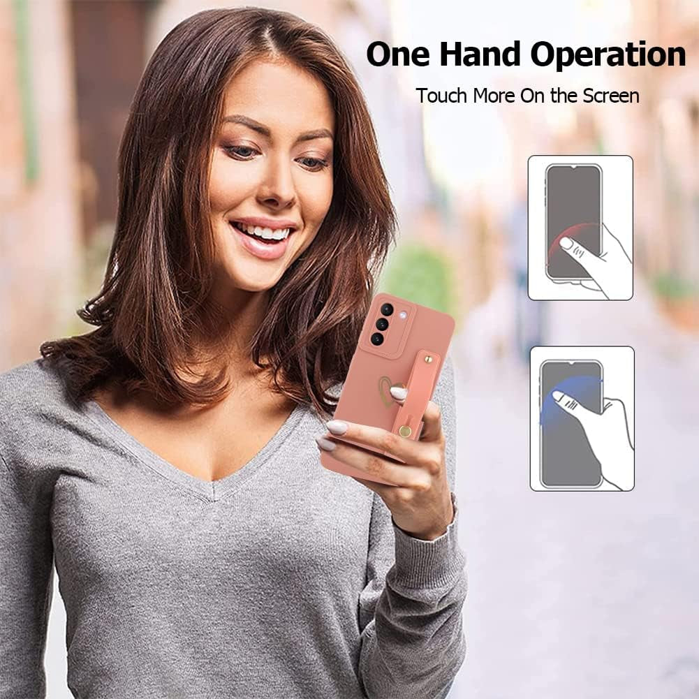 Fiyart Designed for Samsung Galaxy S21 plus Case with Phone Stand Holder Cute Love Hearts Protective Camera Protection Cover with Wrist Strap for Women Girls for Galaxy S21 plus 6.7"-Pink  Fiyart   