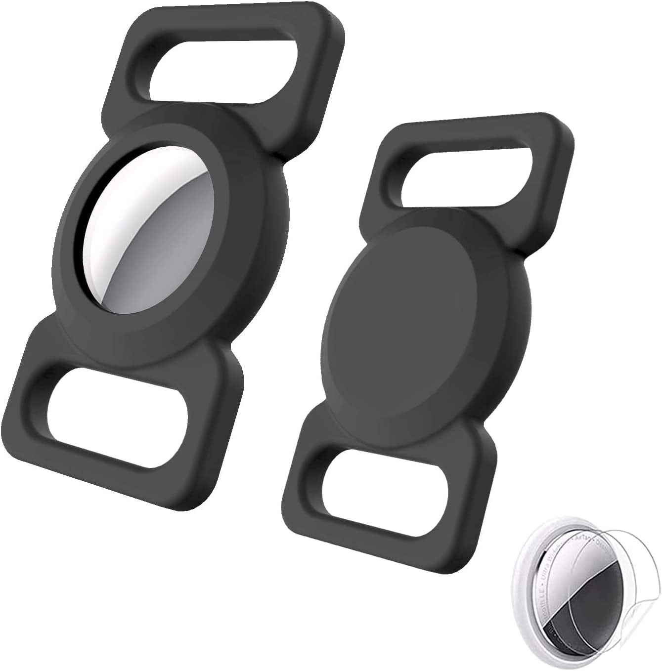 2-Pack Dog Collar Holder Compatible with Airtag, Soft Silicone Waterproof Case for Apple Air Tag Tracker Kids School Bag & Backpack & Dog Pet Collar Loop Holder (Black)  TENTOKU New Black  